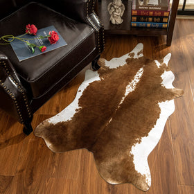 AROGAN Premium Faux Cowhide Rug non-slip back keeps furniture in place on hardwood.