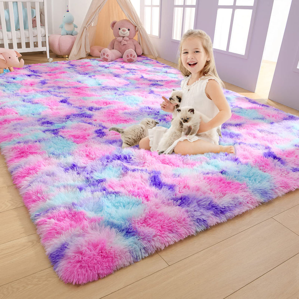 AROGAN soft rainbow area rug for kids, adds cozy color to playtime.