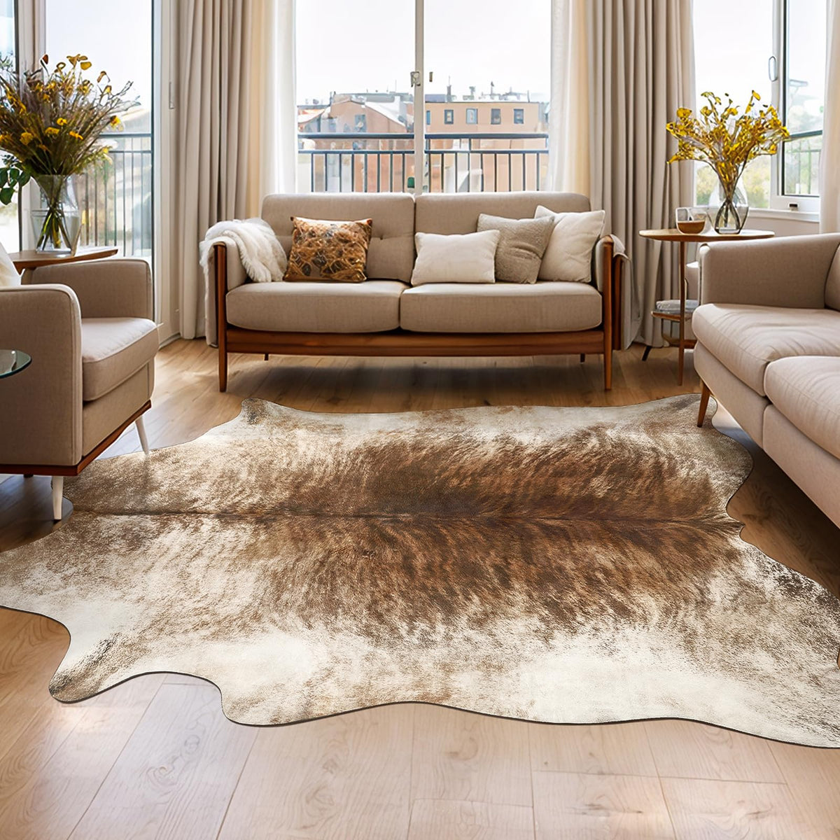 AROgan western decor faux cowhide rug front view showing soft texture for cozy spaces