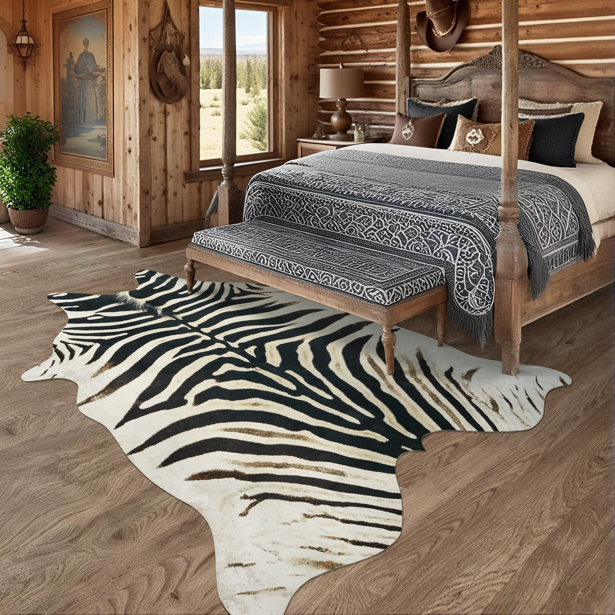 AROGAN zebra rug living room setup shows stylish comfort and western charm.
