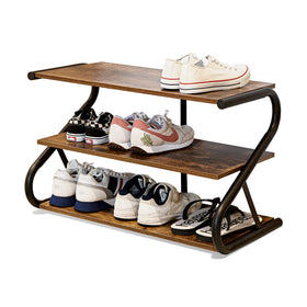 Aroktake 3-Tier S-Shaped Shoe Rack front view highlighting compact entryway storage.