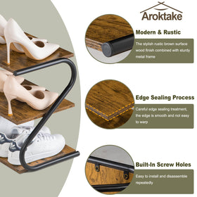 Aroktake Small 3-Tier Shoe Rack wood-top view emphasizes decorative yet durable storage