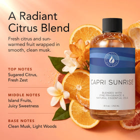 Capri Sunrise diffuser refill bottle demonstrating easy long-lasting fragrance