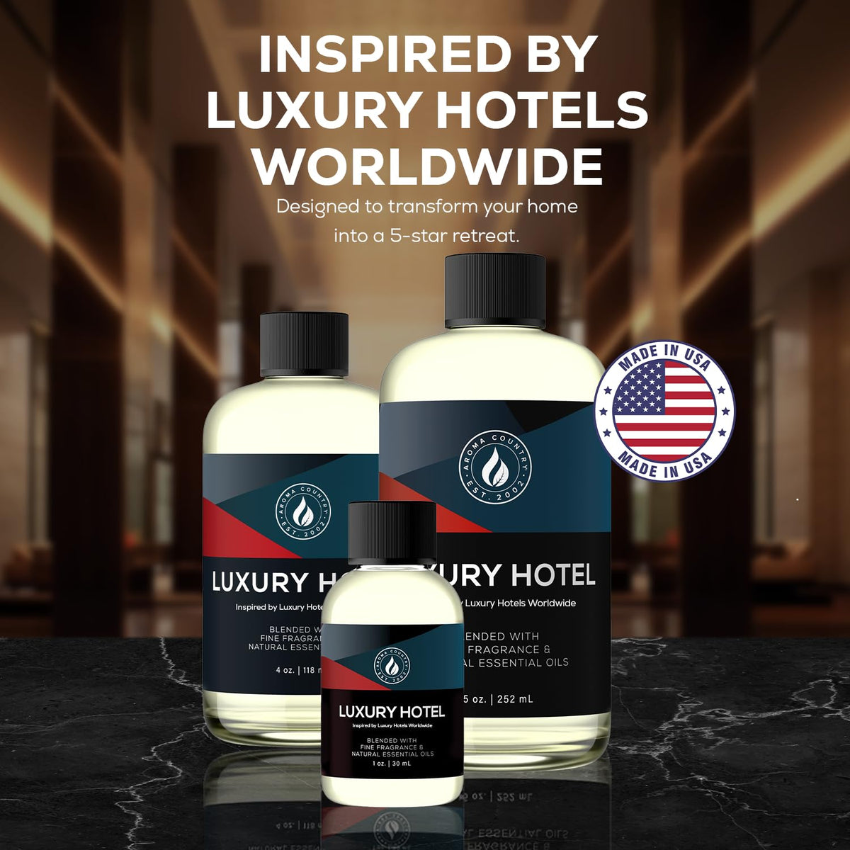 AROMA COUNTRY Ritzy Luxury Hotel Diffuser Oil in a luxury hotel diffuser setup for premium ambiance.