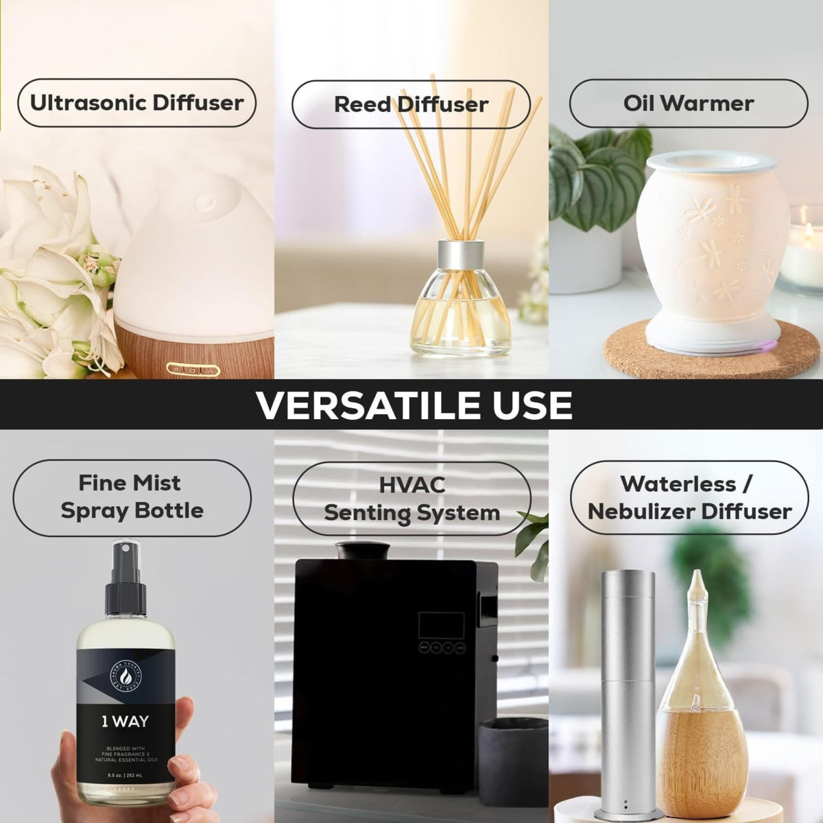 AROMA COUNTRY room spray option complements diffuser for quick scent refresh.