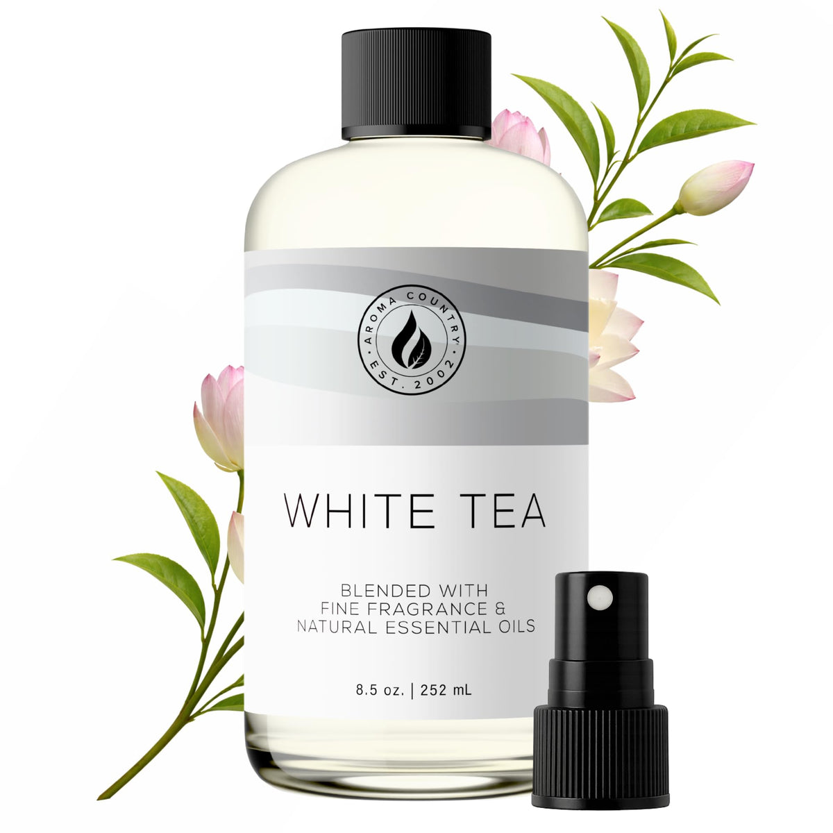 AROMA COUNTRY White Tea Diffuser Oil bottle for long-lasting room fragrance.