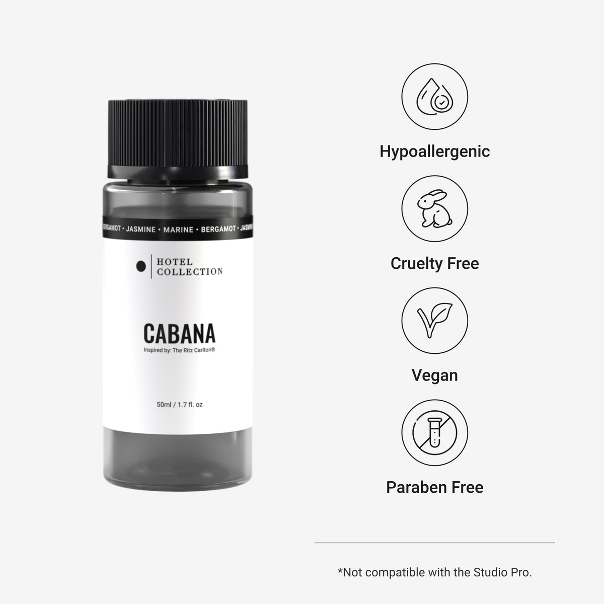 Aroma360 Cabana label on diffuser oil communicates premium formulation