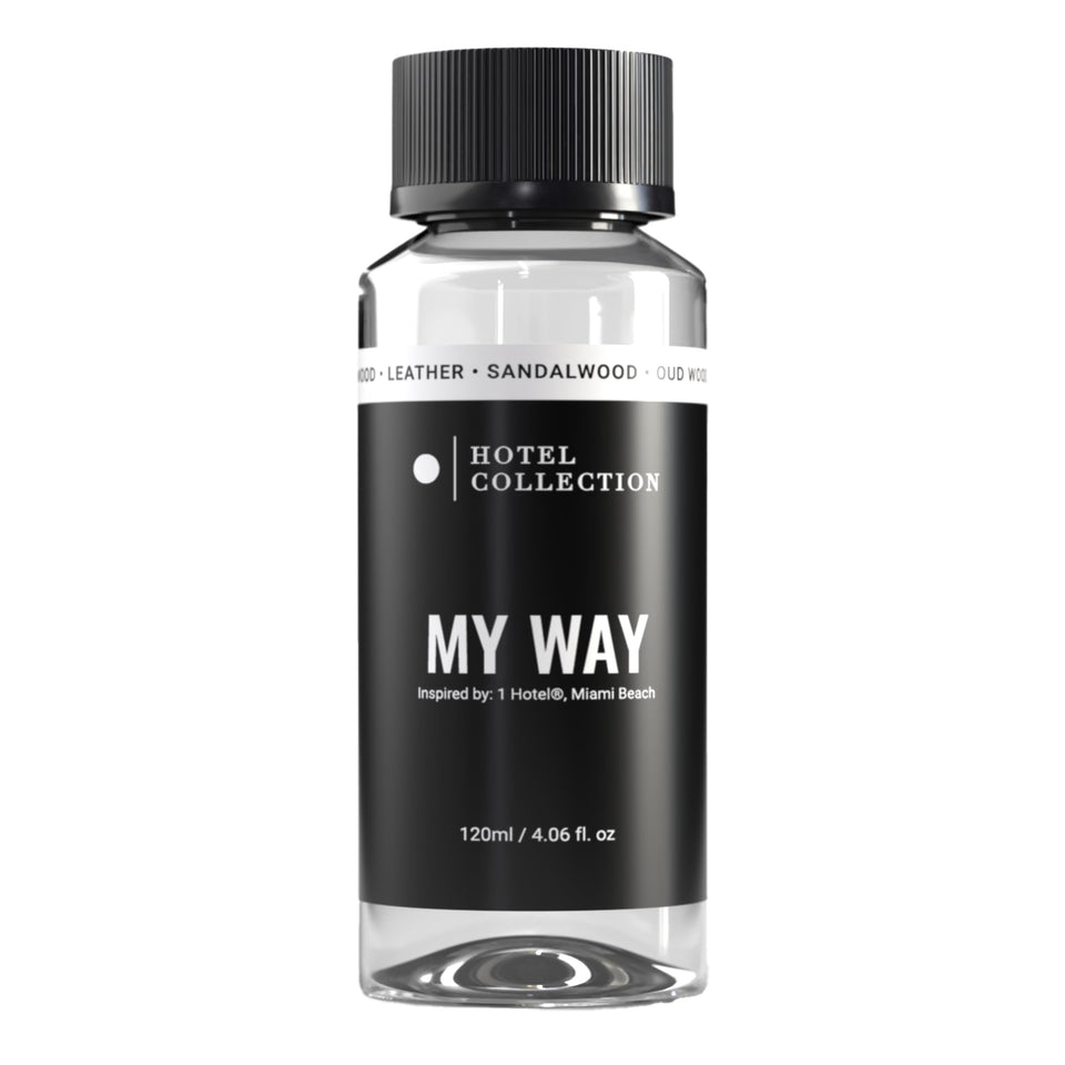 Aroma360 My Way oil bottle reveals sandalwood, cedar, iris notes for luxurious ambience