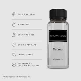 Aroma360 My Way bottle label front adding luxury ambiance to a space.
