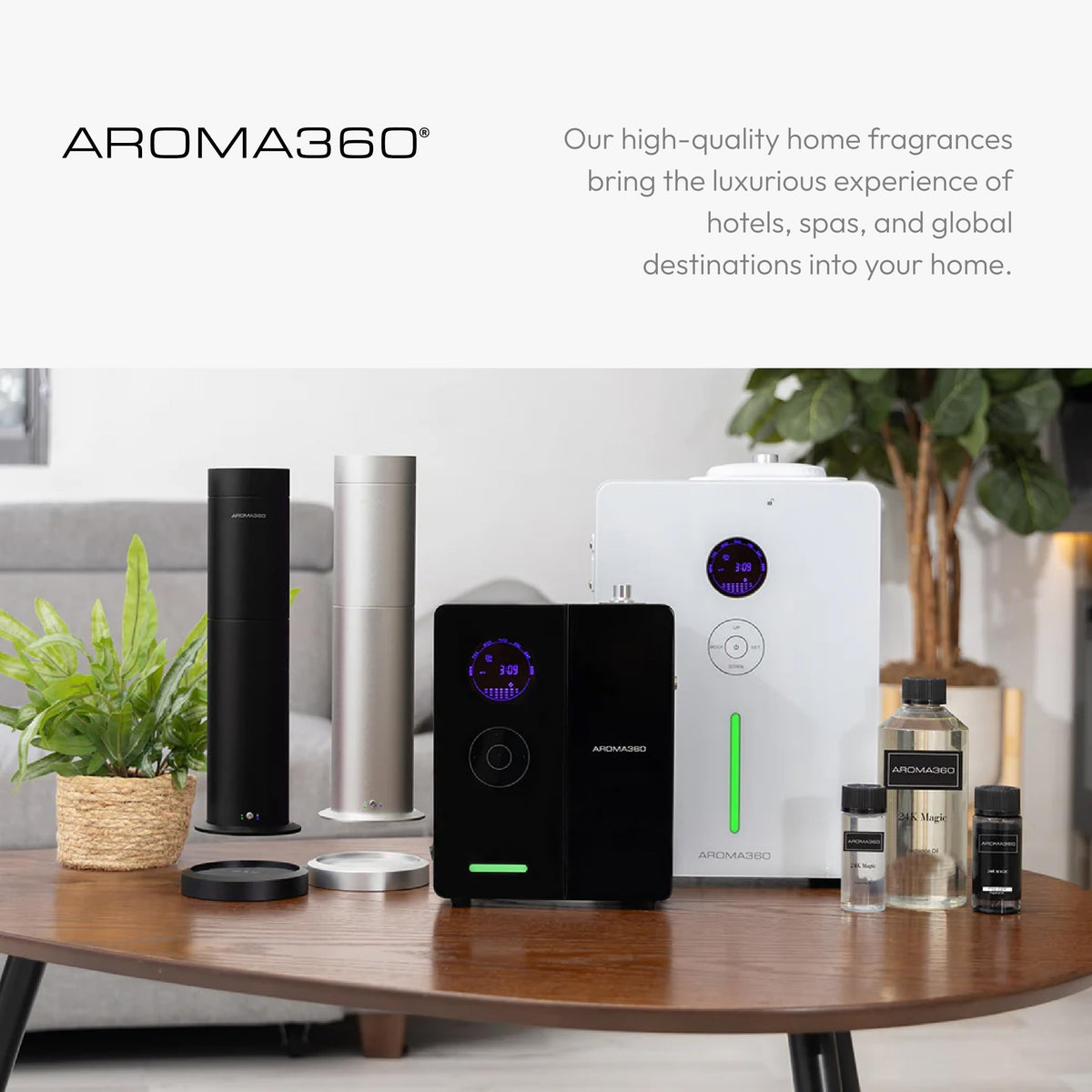 Aroma360 My Way diffuser in a stylish home office setup.