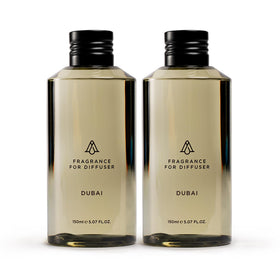AROMAPLAN Dubai 2-pack bottle front view, premium fragrance for hotel lobbies and guest rooms.