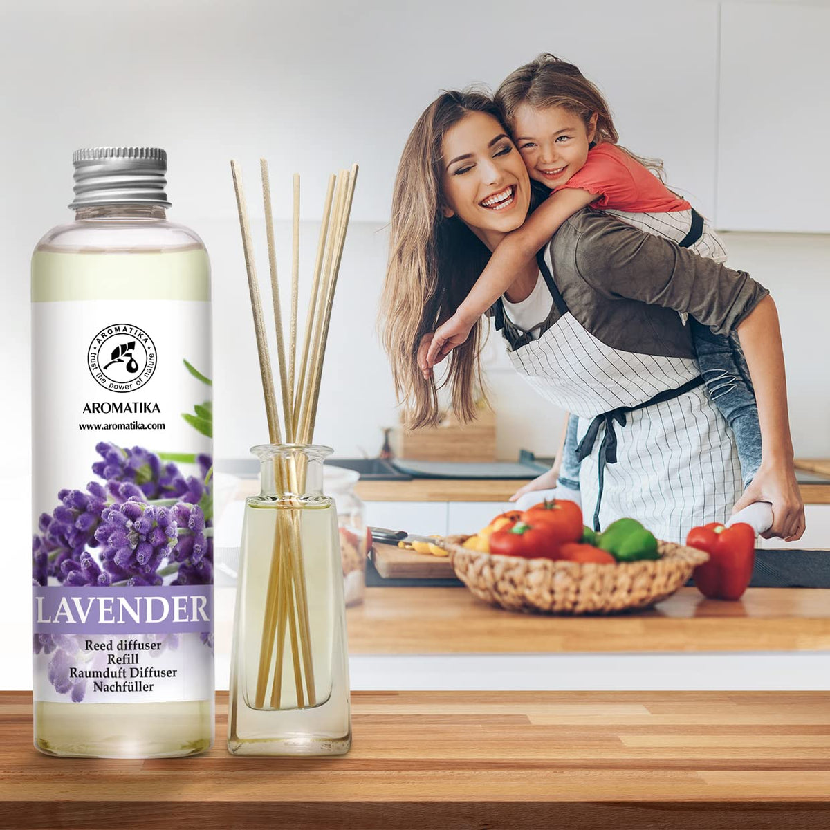 AROMATIKA bathroom diffuser setup softens odors with lavender.