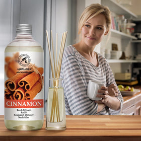 AROMATIKA Cinnamon diffuser refill packaging complements modern décor