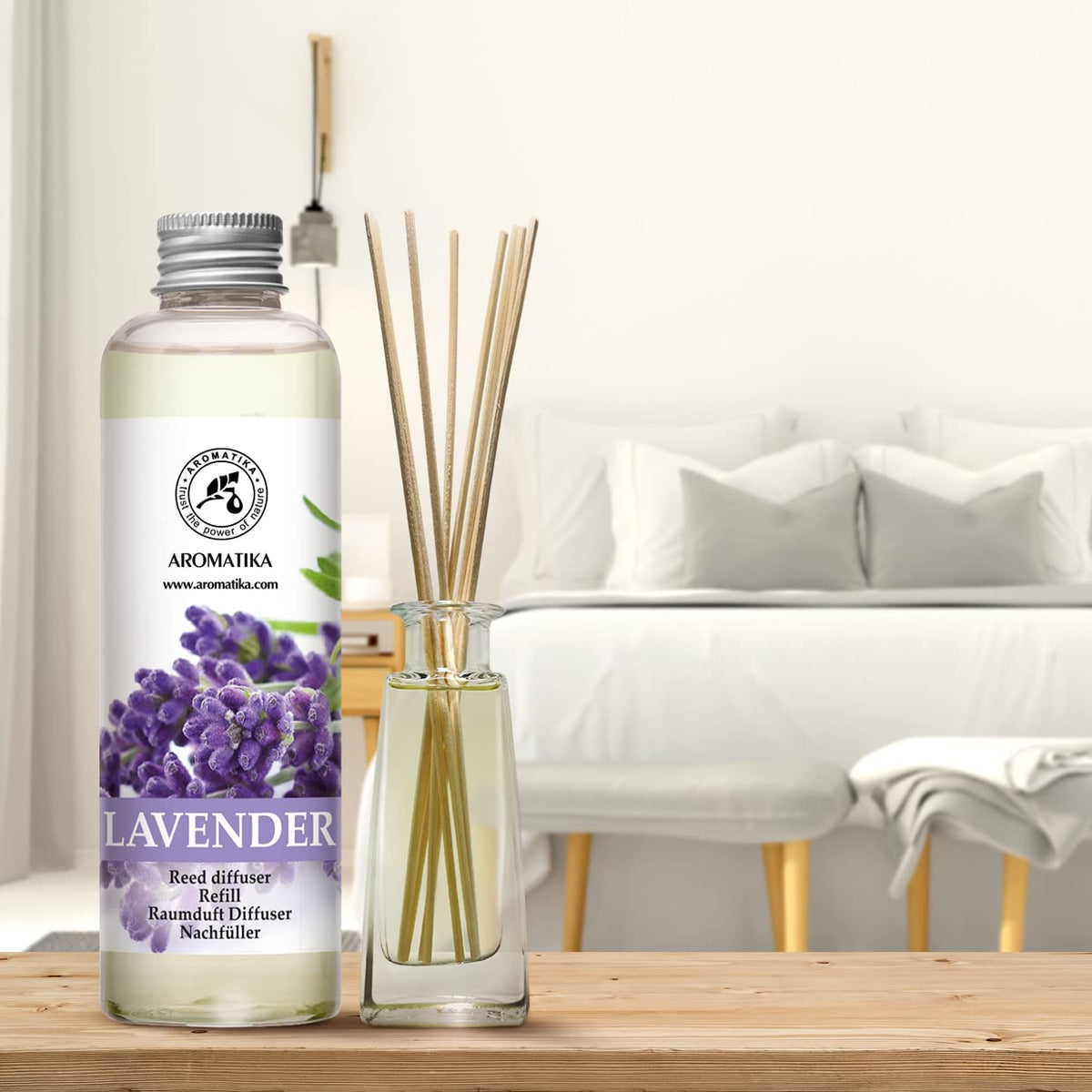 AROMATIKA diffuser sticks with lavender ready to enhance aroma.