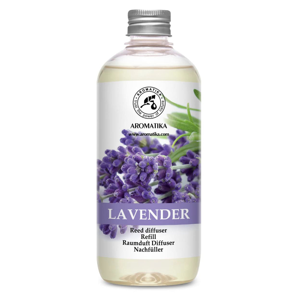 AROMATIKA Lavender Reed Diffuser Refill 500ml bottle for long lasting calm fragrance.