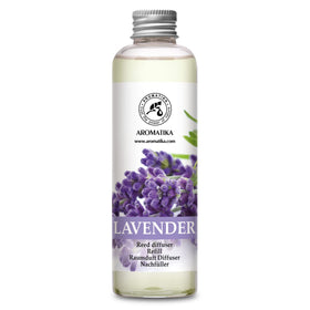 AROMATIKA Lavender Reed Diffuser Refill in a 6-8oz bottle for easy refreshing.