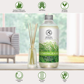 AROMATIKA lemongrass reed diffuser refill in a cozy living room