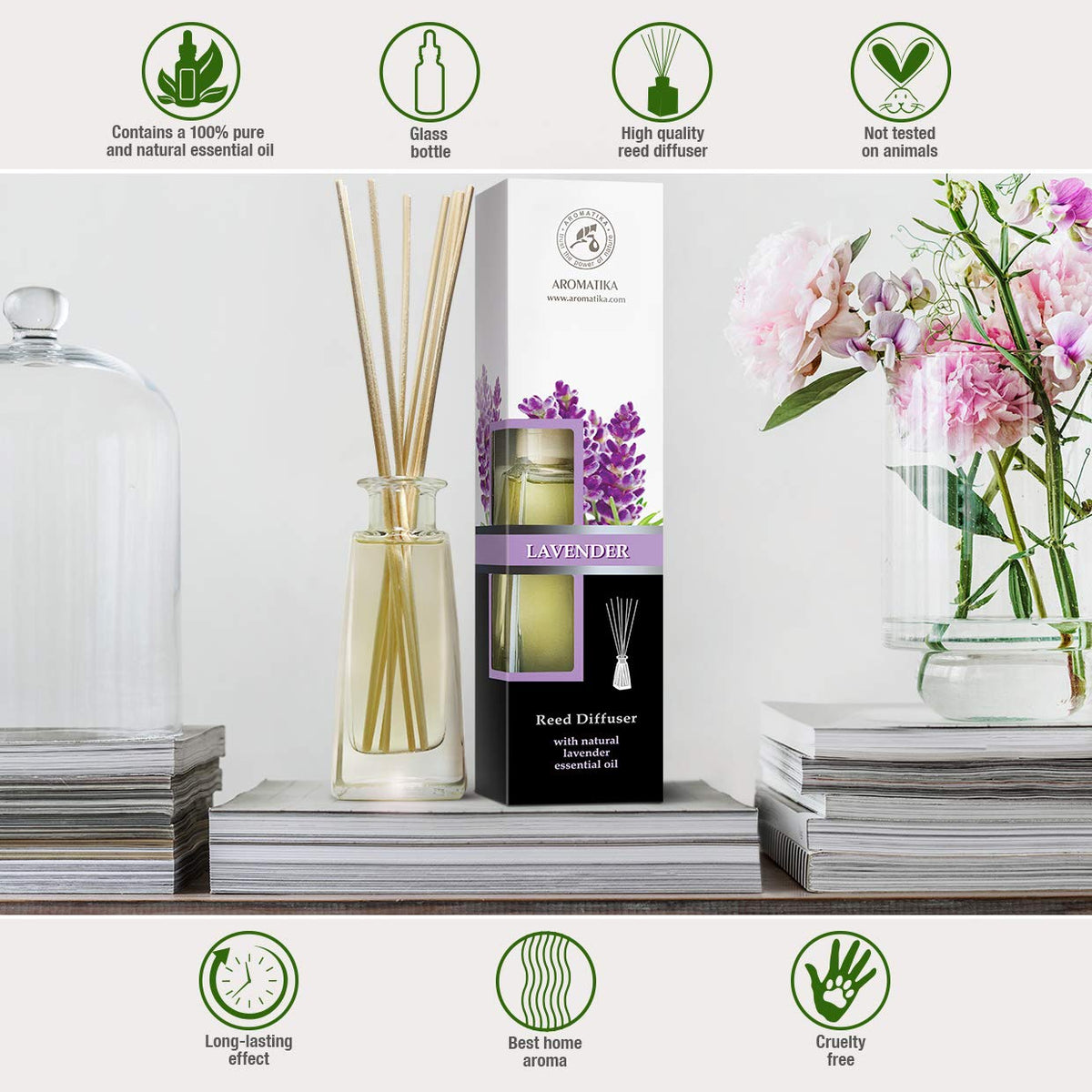 AROMATIKA lavender reeds ready to diffuse fragrance in a space