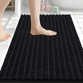 Arotive luxury bath rug 30x20 black close-up shows plush softness for feet comfort
