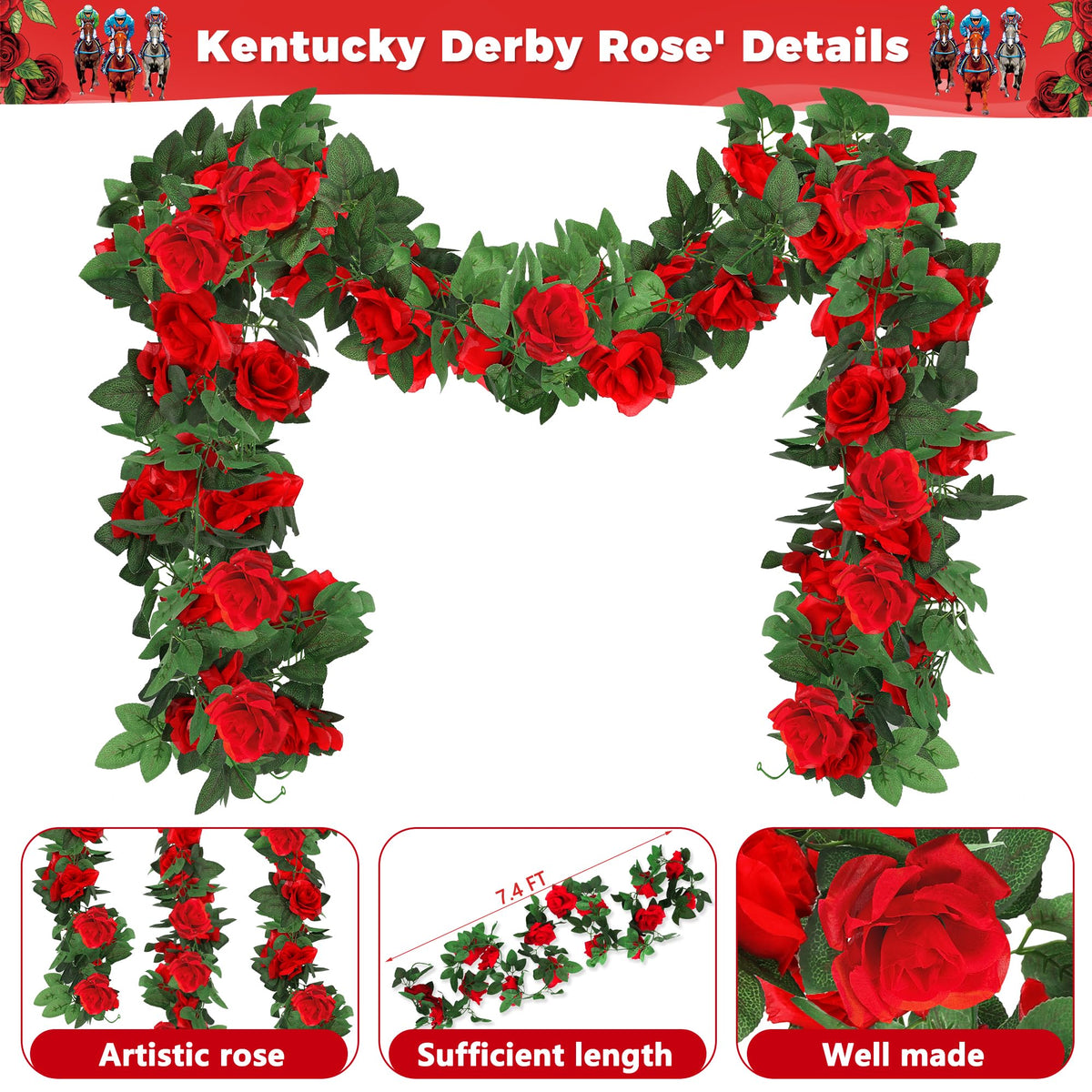 Arrowom Derby Day roses garland used as a backdrop for photos and events.