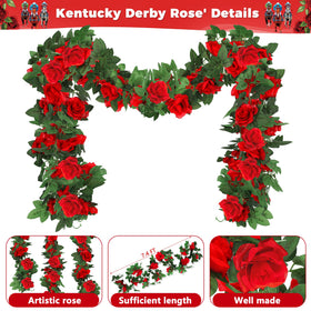 Arrowom Derby Day roses garland used as a backdrop for photos and events.