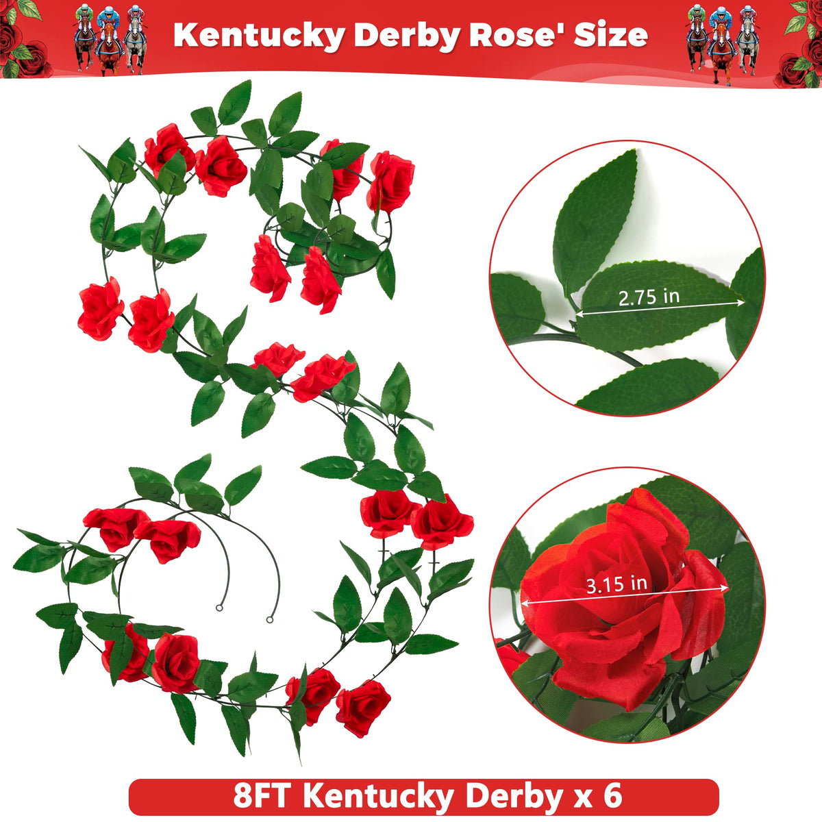 Arrowom Derby rose vine close-up showing lifelike petals for realistic party decor.