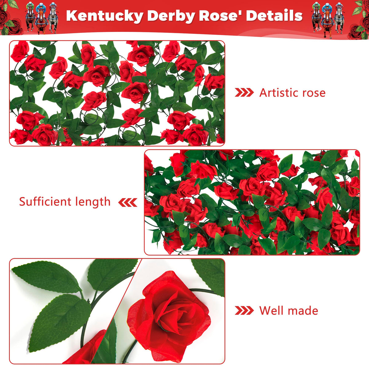Arrowom Derby roses garland wrapped around a pillar for festive ambiance.