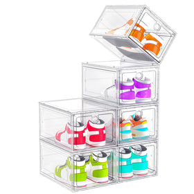 ARSTPEOE 6-pack shoe boxes with magnetic front door for easy access and visibility.