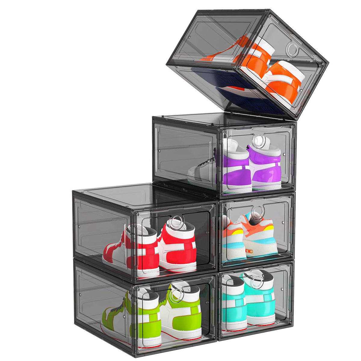 ARSTPEOE six-pack shoe organizer with magnetic front door for quick access and secure stacking.