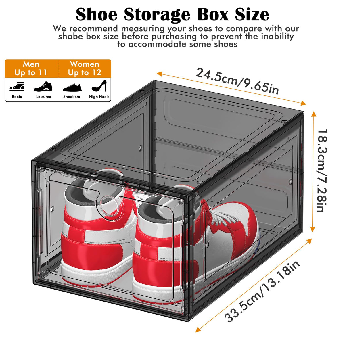ARSTPEOE clear shoe boxes show shoes instantly, reducing rummaging and time.