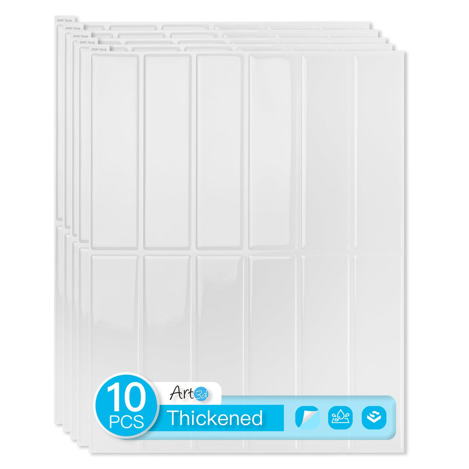 Art3d peel-stick backsplash closeup thickness highlights durable 0.08-inch tile for sturdy walls
