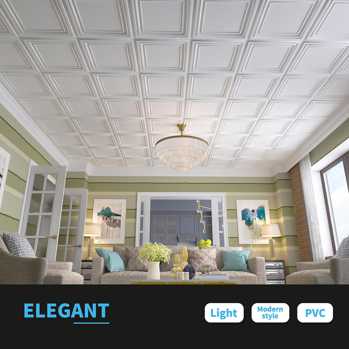 Art3d white 3D-pattern tiles add elegant texture and depth to ceilings.