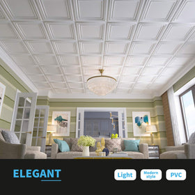 Art3d PVC ceiling tiles white closeup reveals subtle 3D texture.