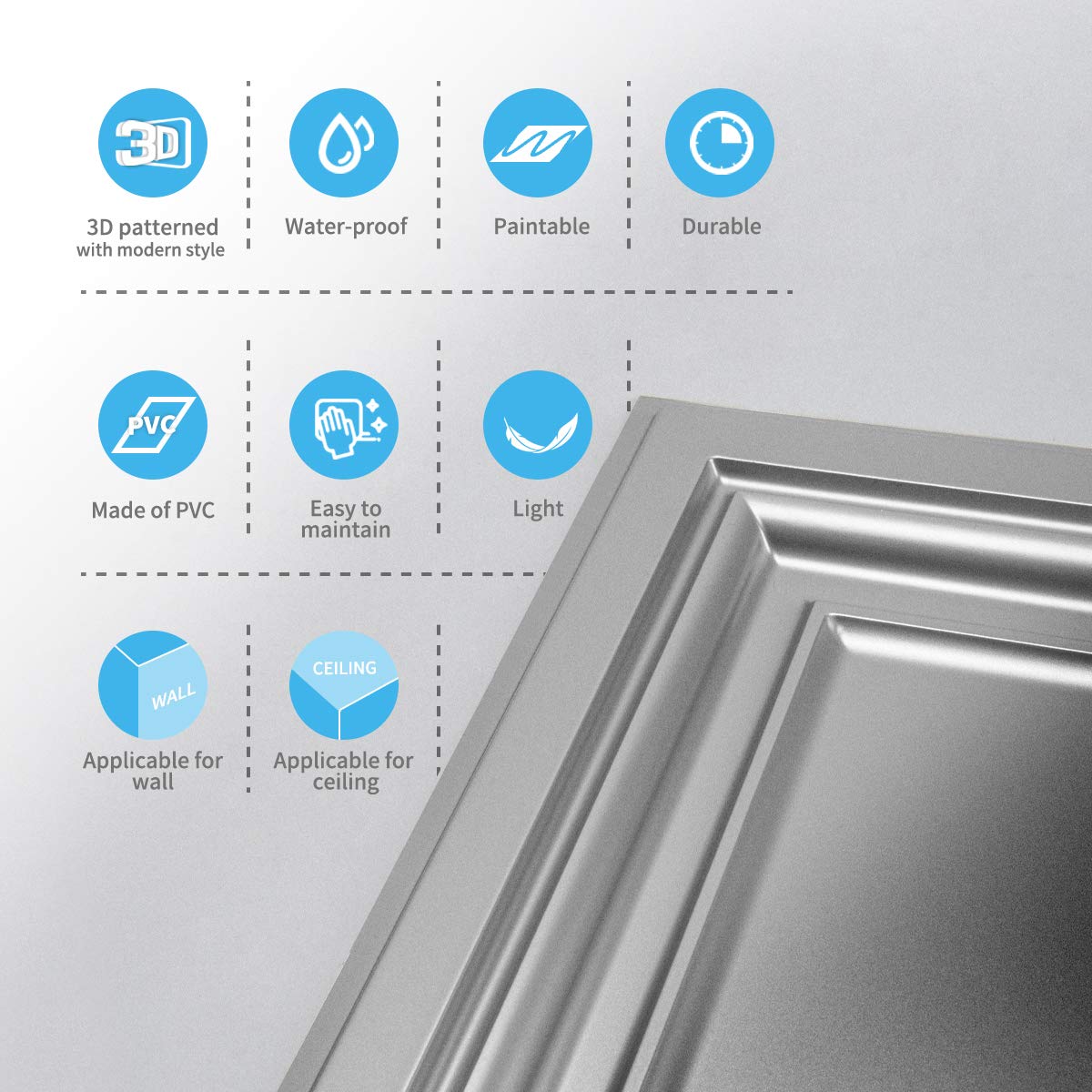 Art3d PVC tiles white durable, water resistant material supports long lasting ceilings.