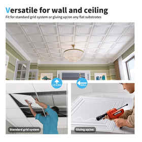 Art3d PVC ceiling tiles white easy to cut for quick setup.