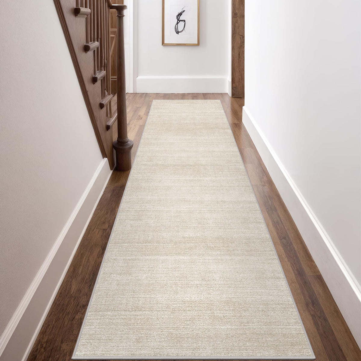 Art&Tuft beige kitchen runner combines low-pile softness with easy cleaning