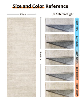 Art&Tuft beige runner in living area adds soft texture and anti-slip protection