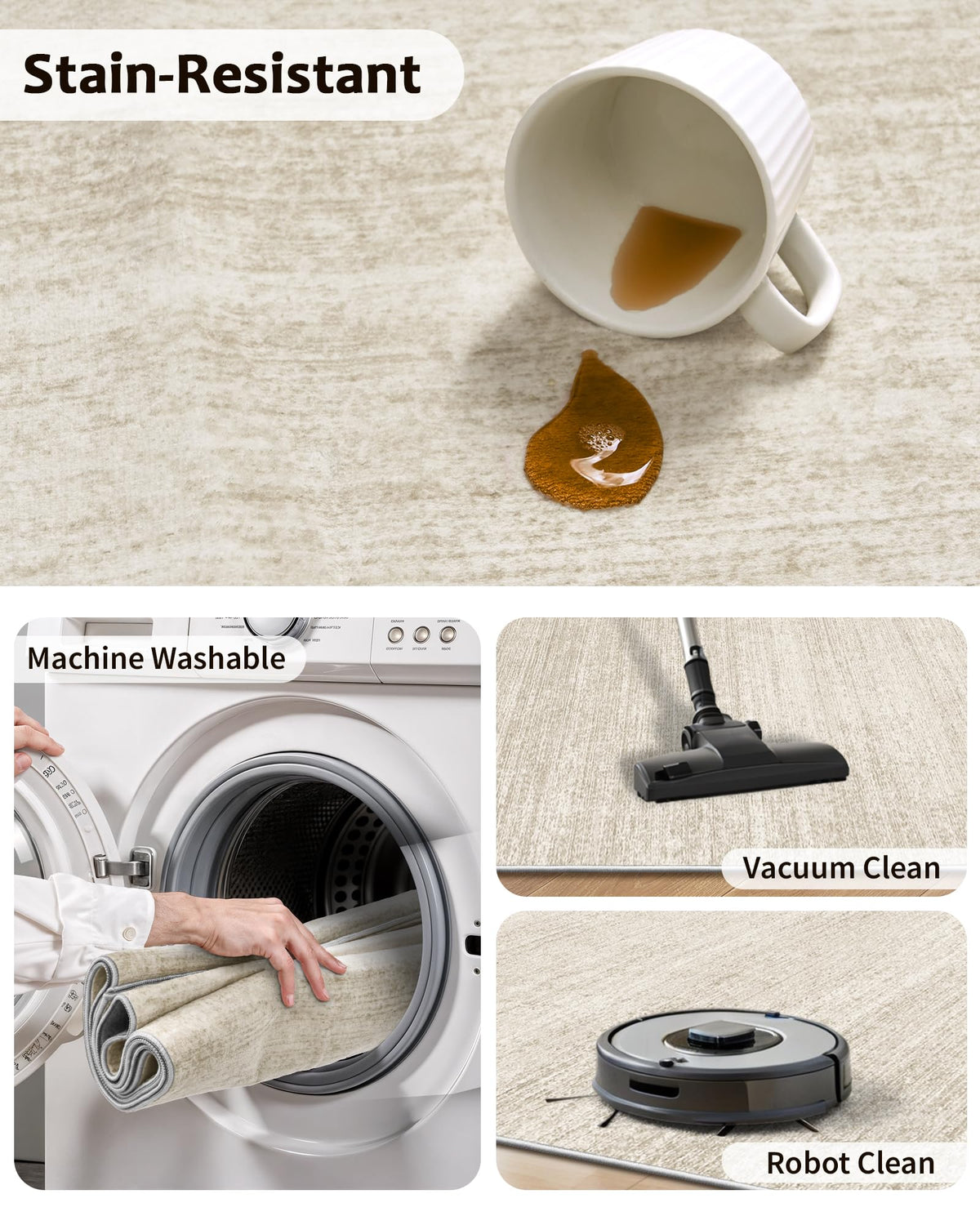 Art&Tuft beige office rug helps reduce chair movement and slips