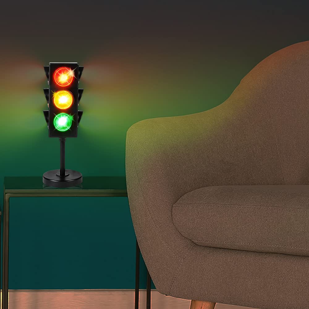 ArtCreativity kids' bedroom decor traffic light lamp brightens car-themed room.
