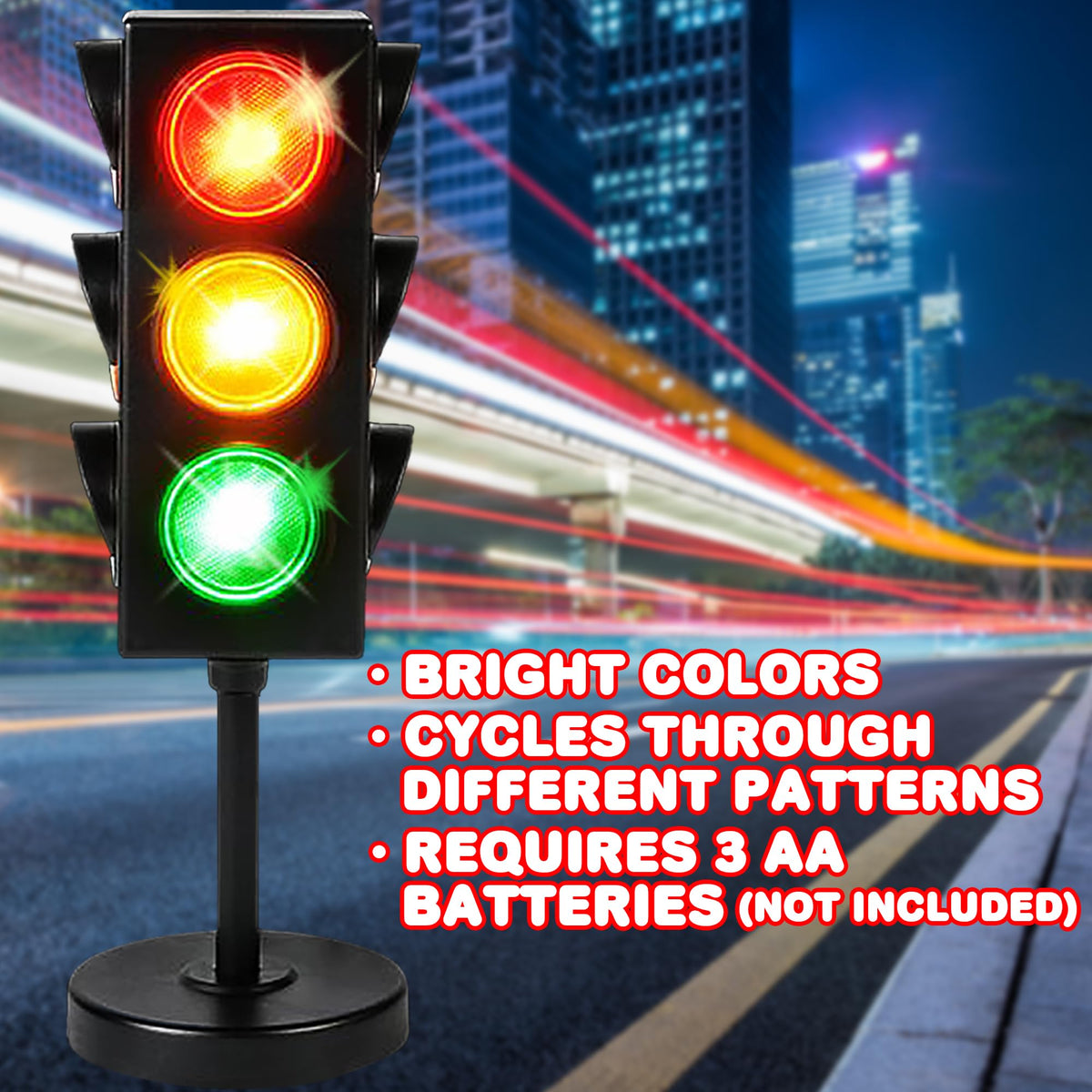 ArtCreativity traffic light table lamp yellow LED glow sparks daytime play.