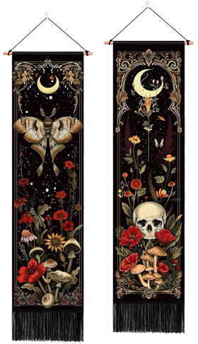 ARTCREATOR Witchy Gothic wall tapestry with moth and moon for dramatic bedroom decor.