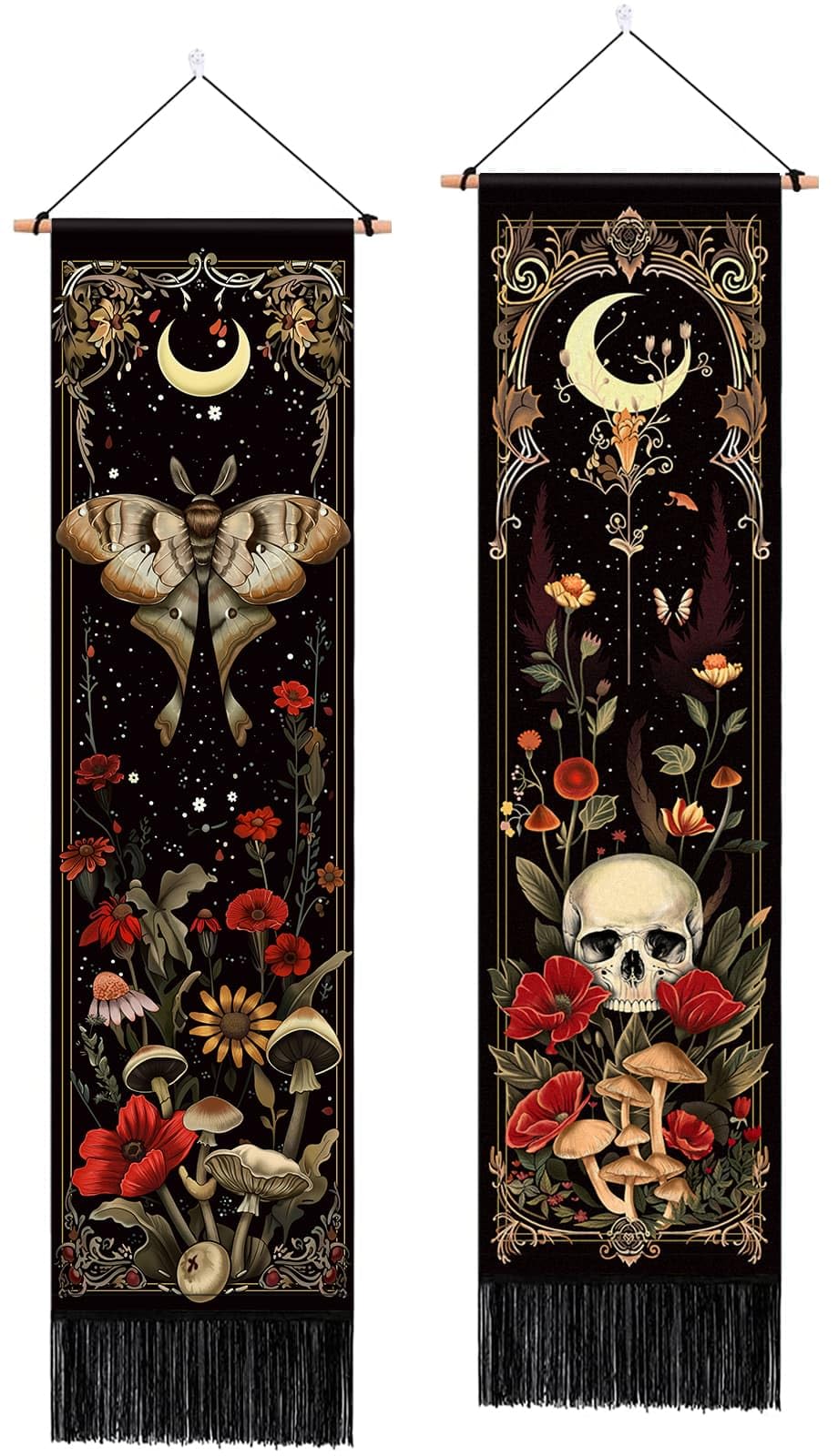 ARTCREATOR Witchy Gothic wall tapestry with moth and moon for dramatic bedroom decor.