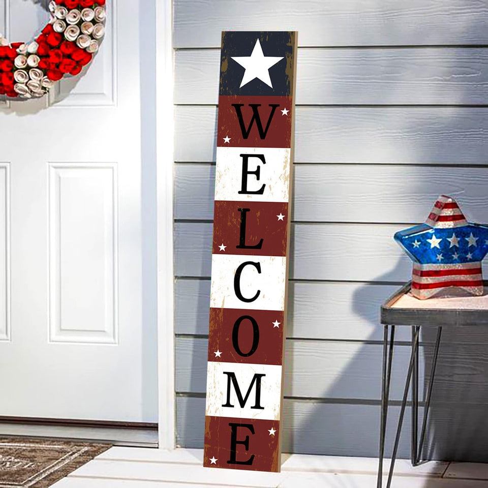 ARTDMT welcome porch sign featuring patriotic stars for outdoor front door decor.