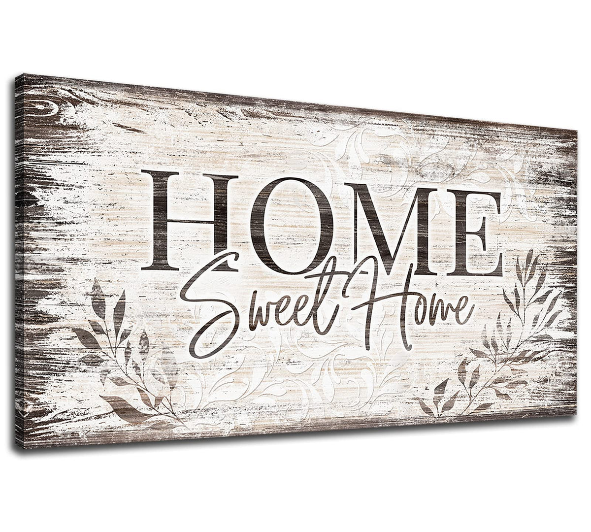 arteWOODS dark brown farmhouse wall sign enhances rustic living room decor.