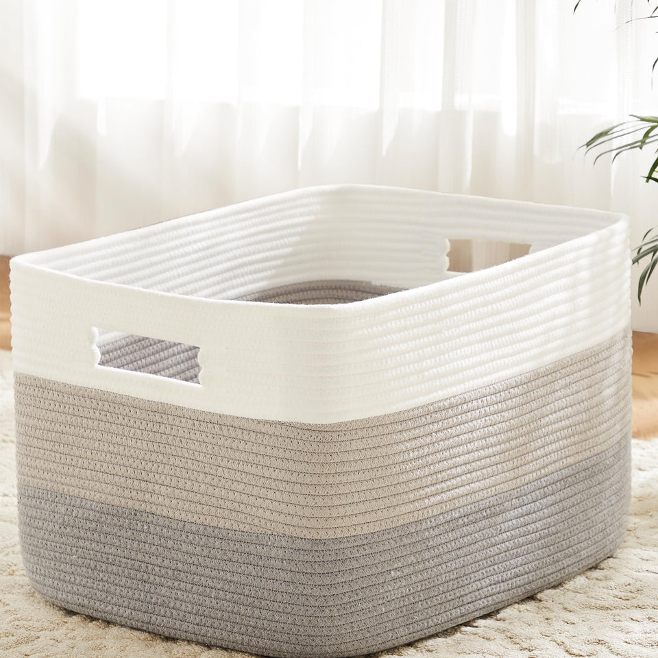 Artfeel Blanket Basket rectangle weave, 30L capacity for blankets and textiles