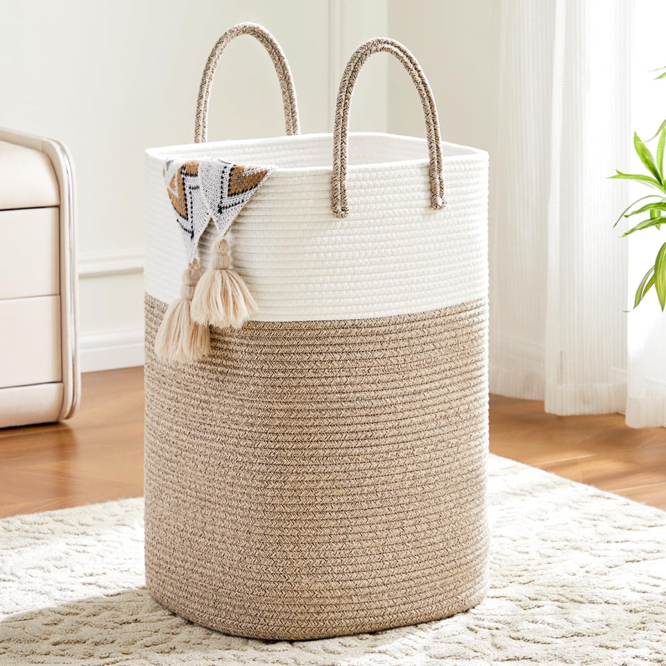 Artfeel laundry basket with woven cotton rope, 60L, ideal for dirty clothes storage.