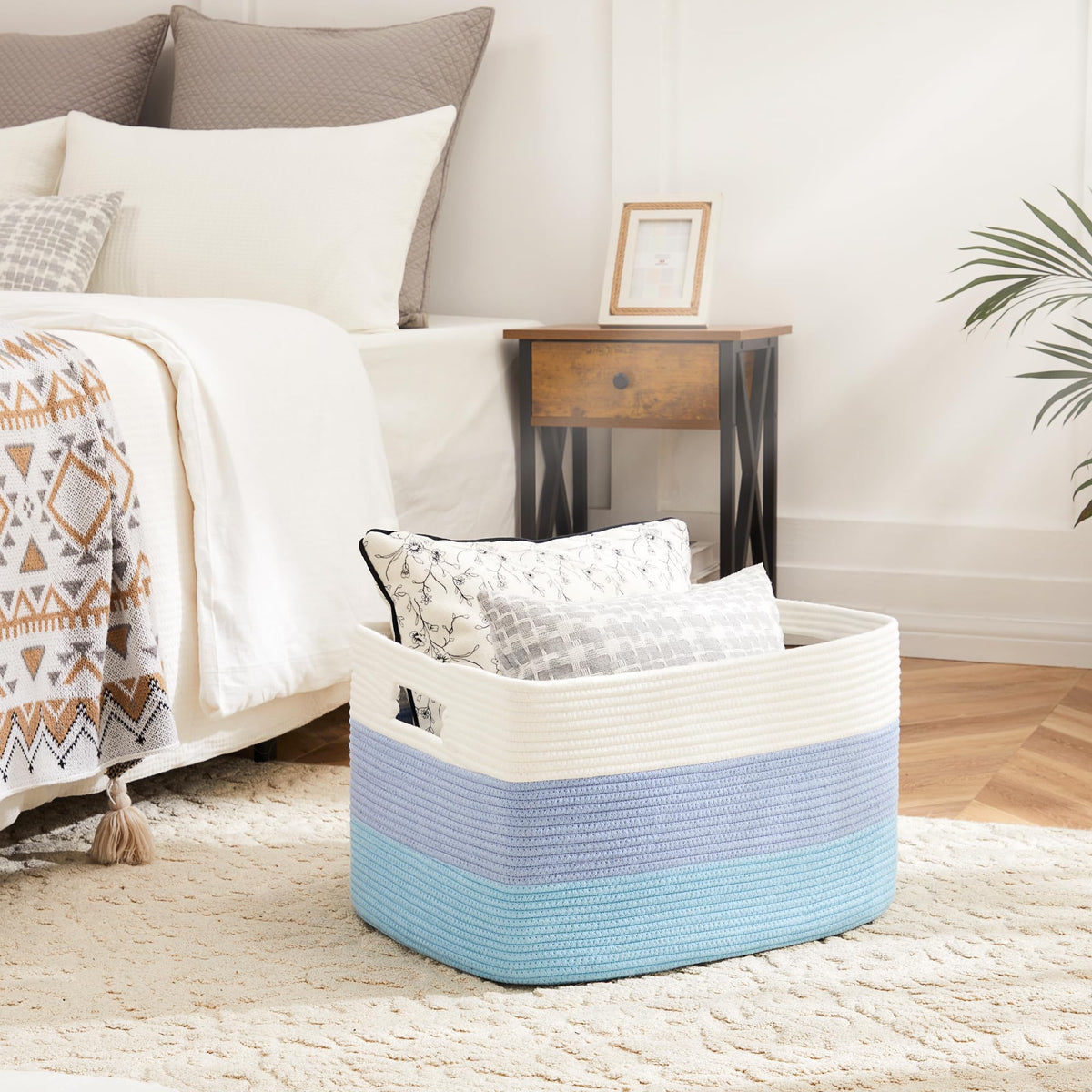 Artfeel 65L cotton rope laundry hamper for easy laundry sorting.