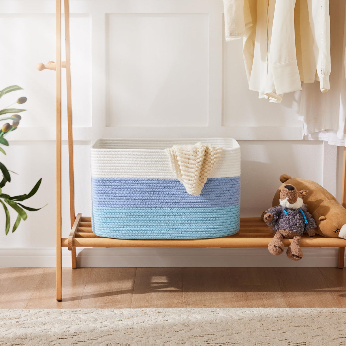 Artfeel nursery basket for toy storage keeps the baby room organized.