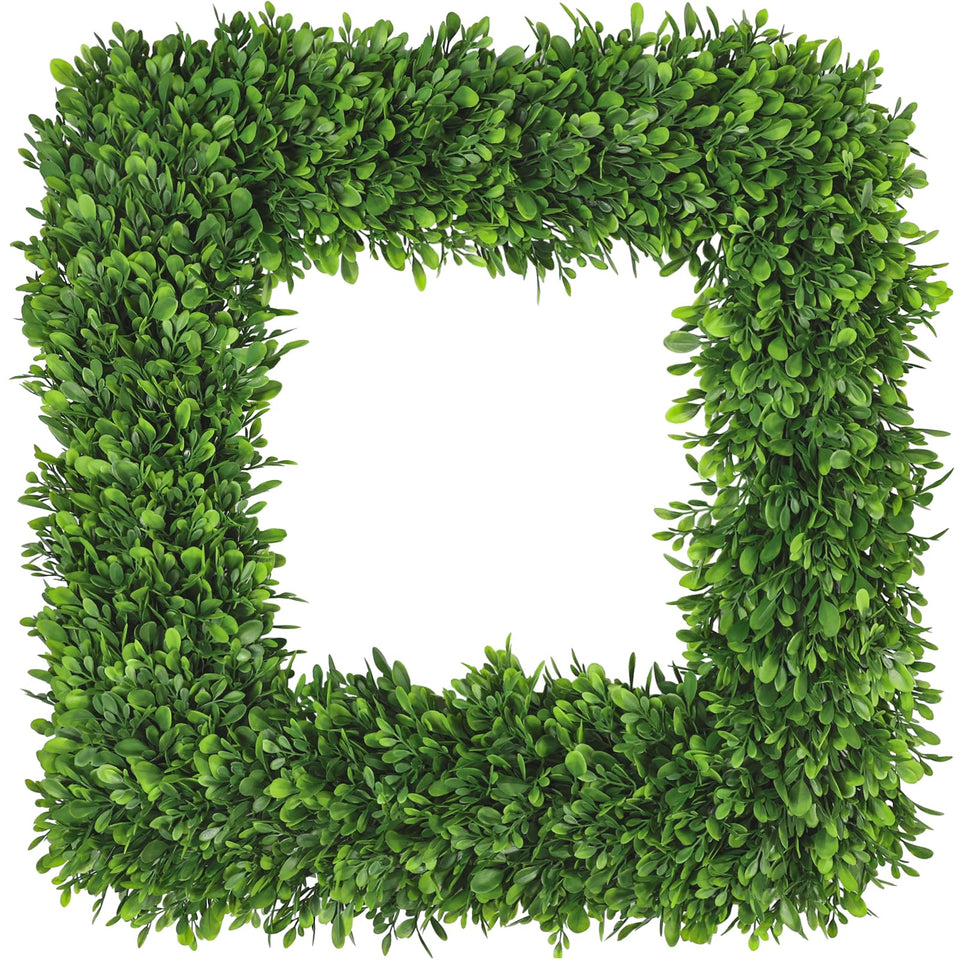Artgar 20-Inch Boxwood Wreath on front door for year-round curb appeal.