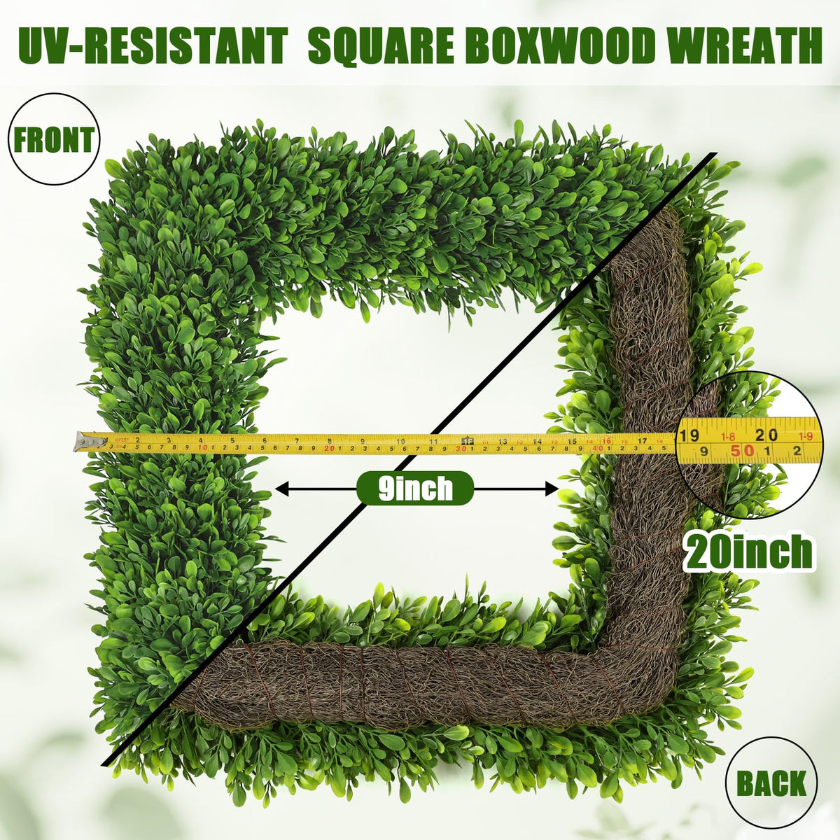 Artgar boxwood wreath closeup shows lifelike leaves and durable texture.